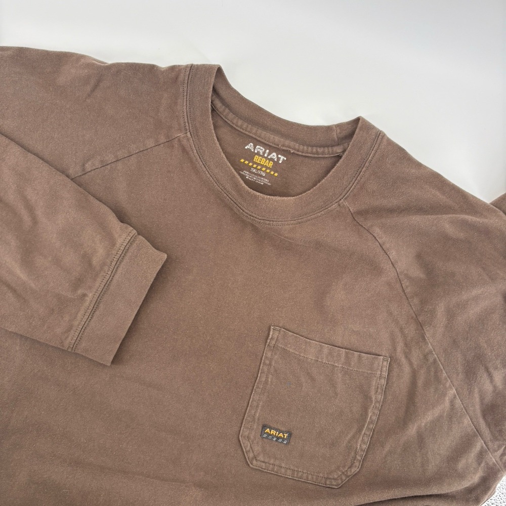 Ariat Rebar Pocket T-Shirt Mens XXL Brown Hunting Long Sleeve Crew Neck Pullover
